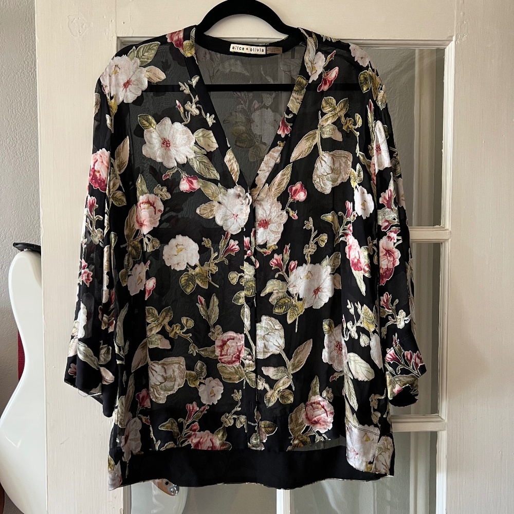Alice + Olivia Rosario Silk Tunic Belted Blouse